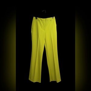 70’s Styled Women’s High-Waist Straight-Leg Pants in Bright Lime Green